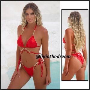 MODA MINX MAGIC IN MAKO ARIEL WRAP TRIANGLE & RUCHED TIE SIDE BIKINI BOTTOMS